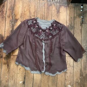 Vintage Elegant Brown Lace Women's Top